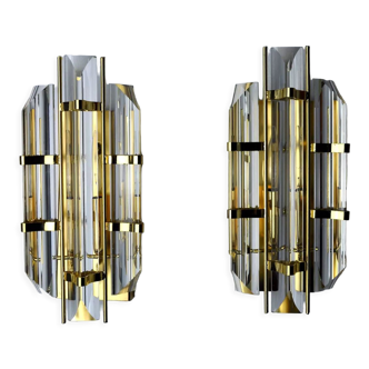 Pair of Venini wall lamps, cut glass, Murano, Italy, 1970