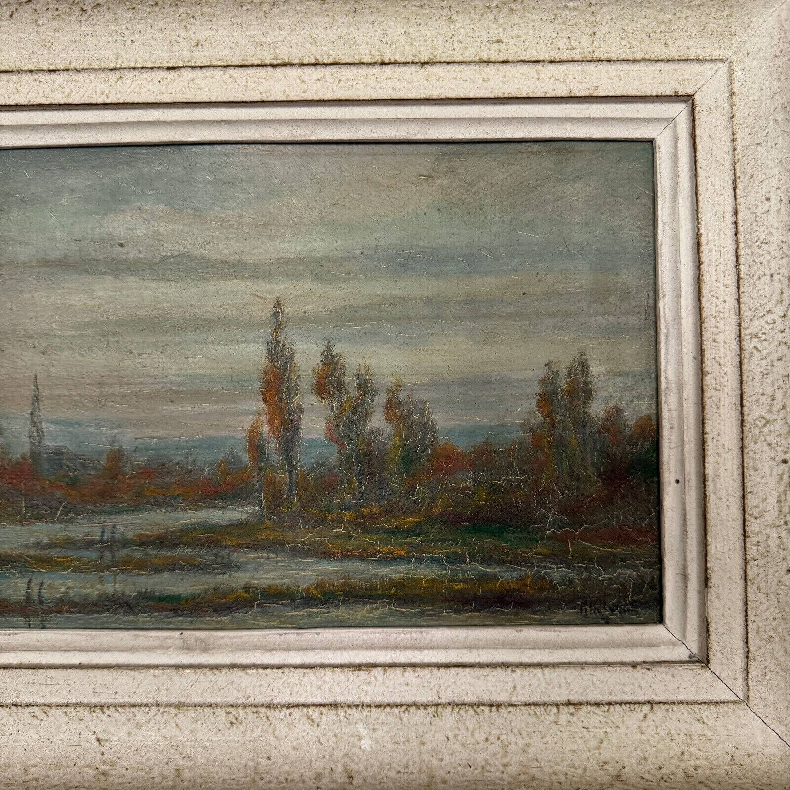Oil on panel by R. Holvoet landscape banks of the Vire 1967