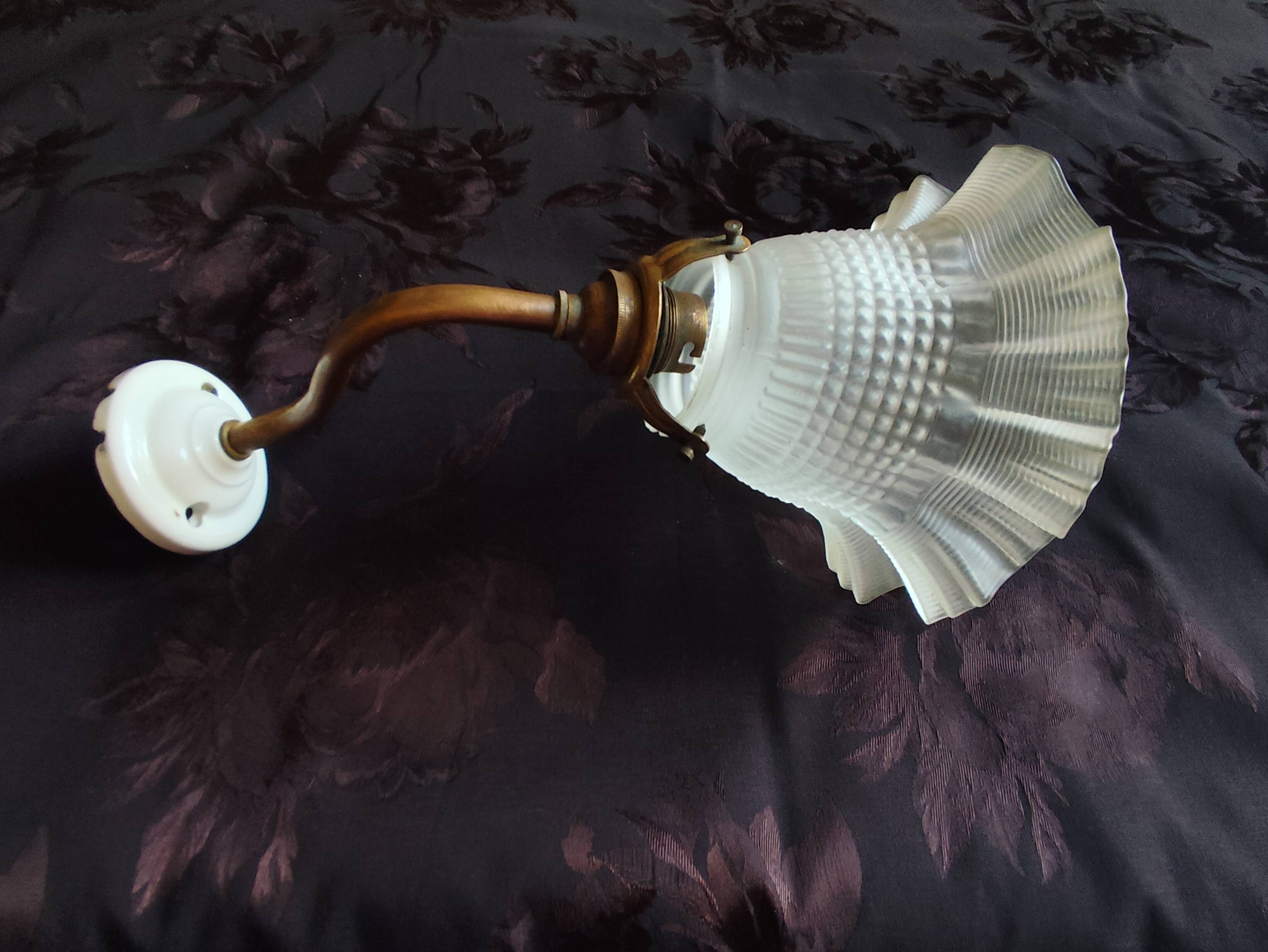 Swan neck and tulip glass wall light, porcelain lamp