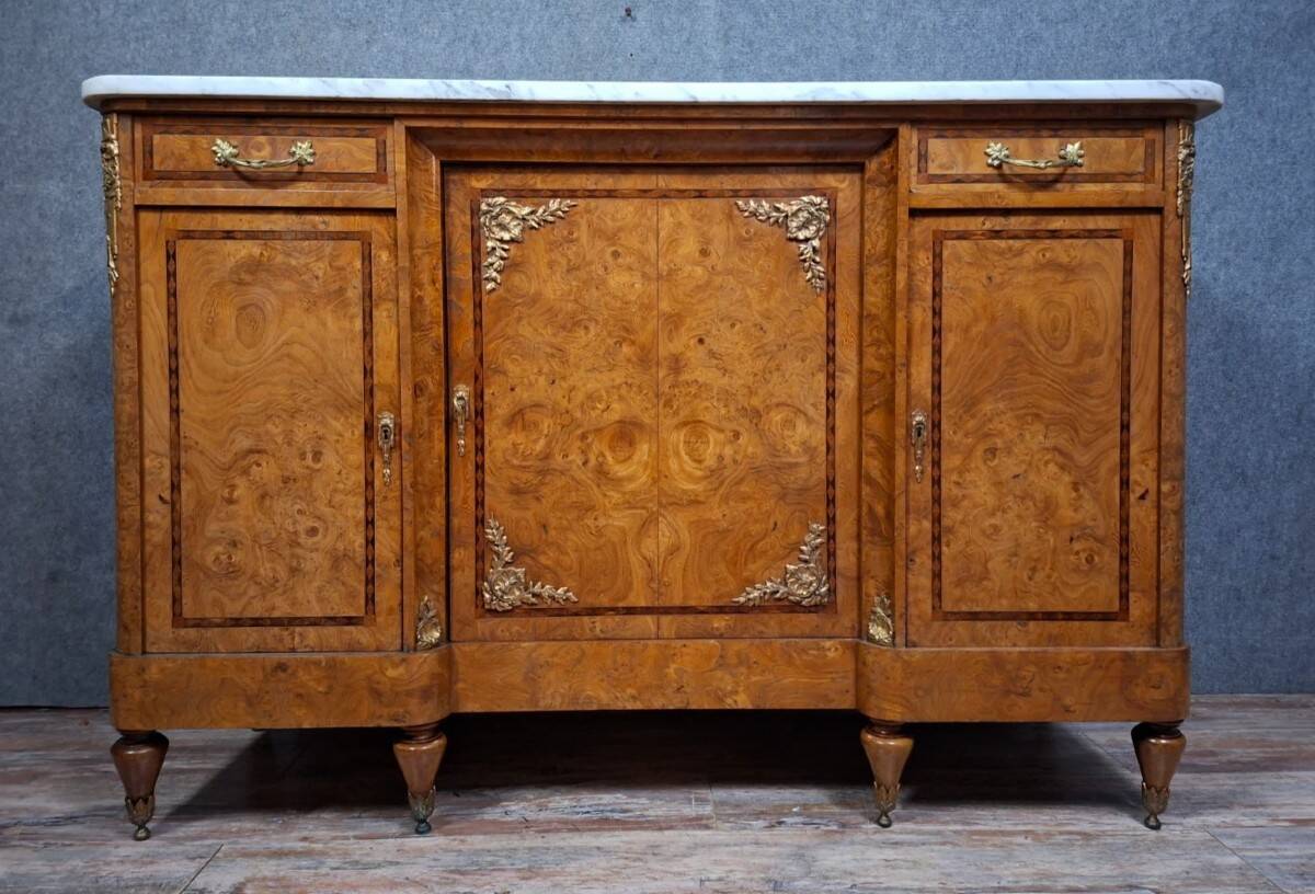 Sideboard in burl and marble – Transition Louis XV / Louis XVI