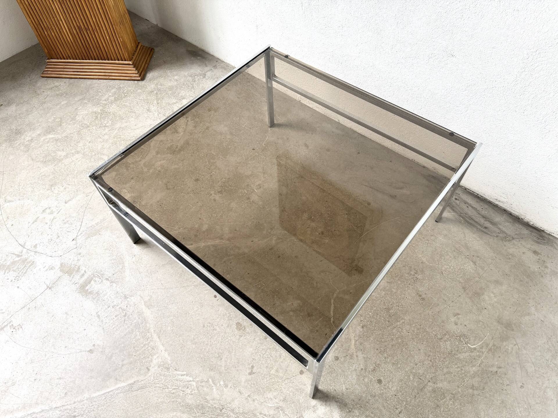 Modernist chrome and smoked glass coffee table, circa 1970