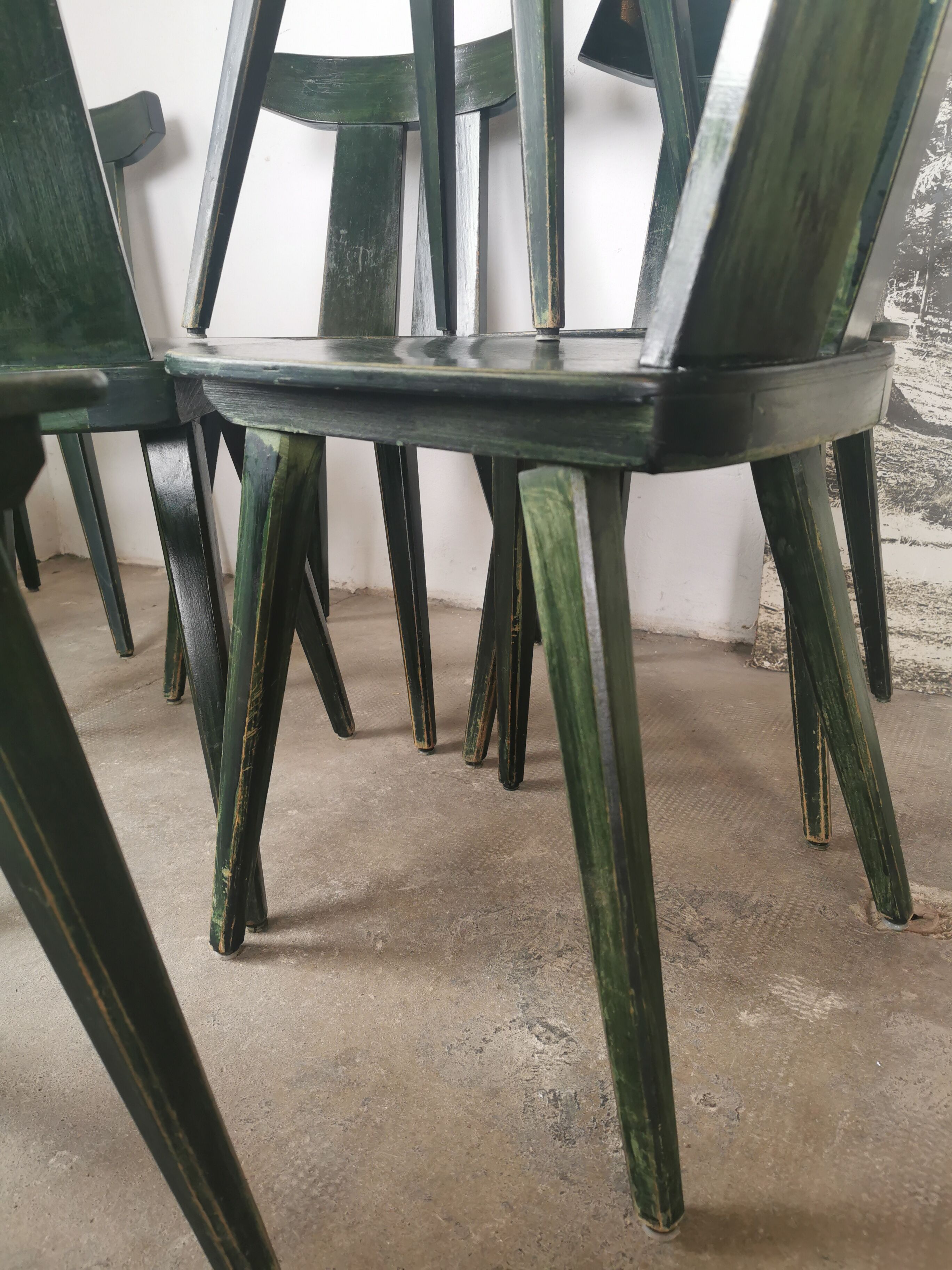 Set of 10 wooden bistro chairs
