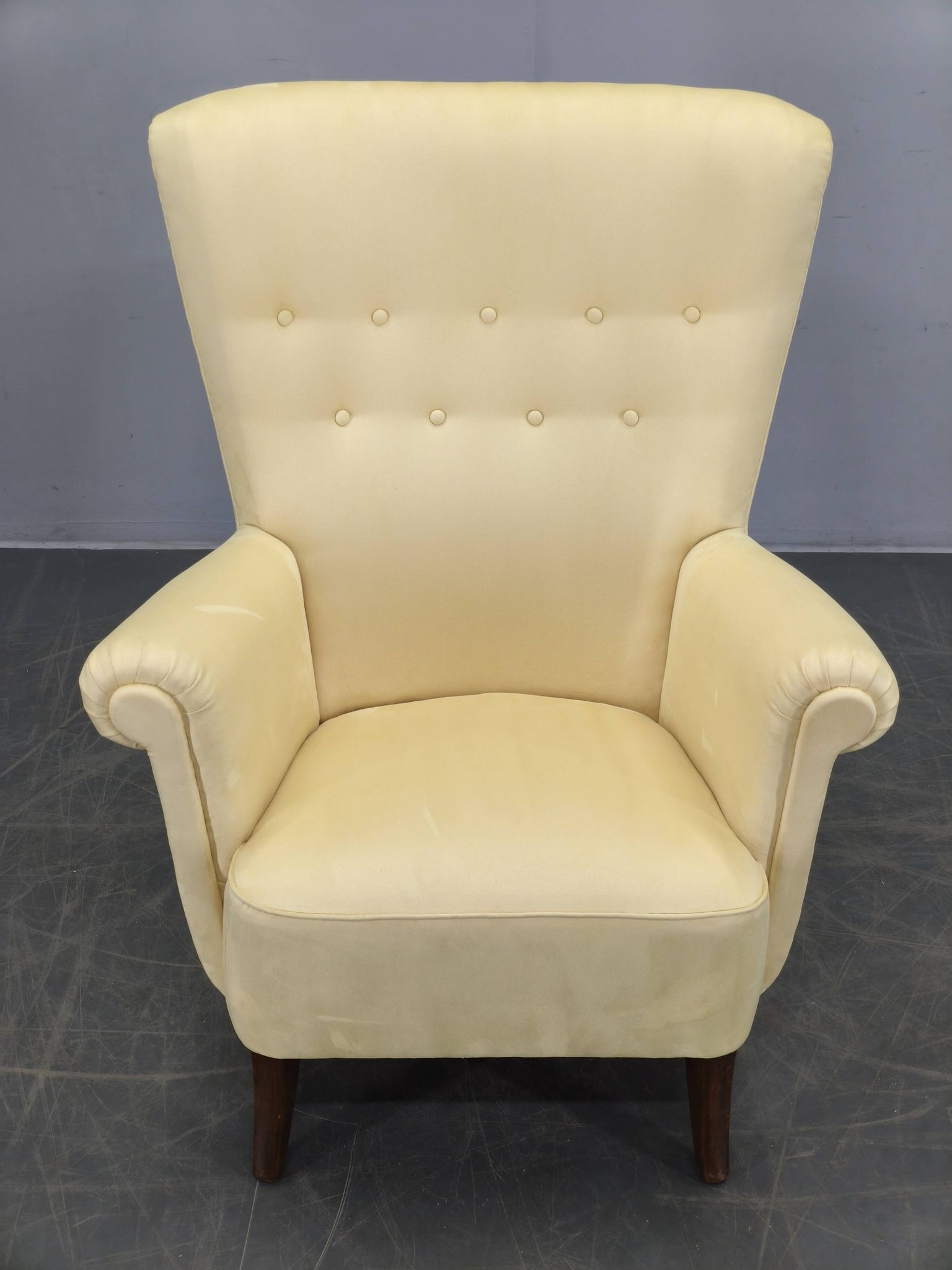 1950s Danish High Back Wing Lounge Chair Newly Reupholstered