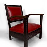 Pair of Colonial Art Deco Carved Wood Armchairs, Algeria, 1930