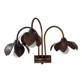 Vintage brass wall light with three branches, floral pattern, France, 1970.