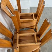 4 old French design solid elm chairs from the 70s vintage