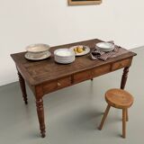 Walnut and pine drapery farmhouse table