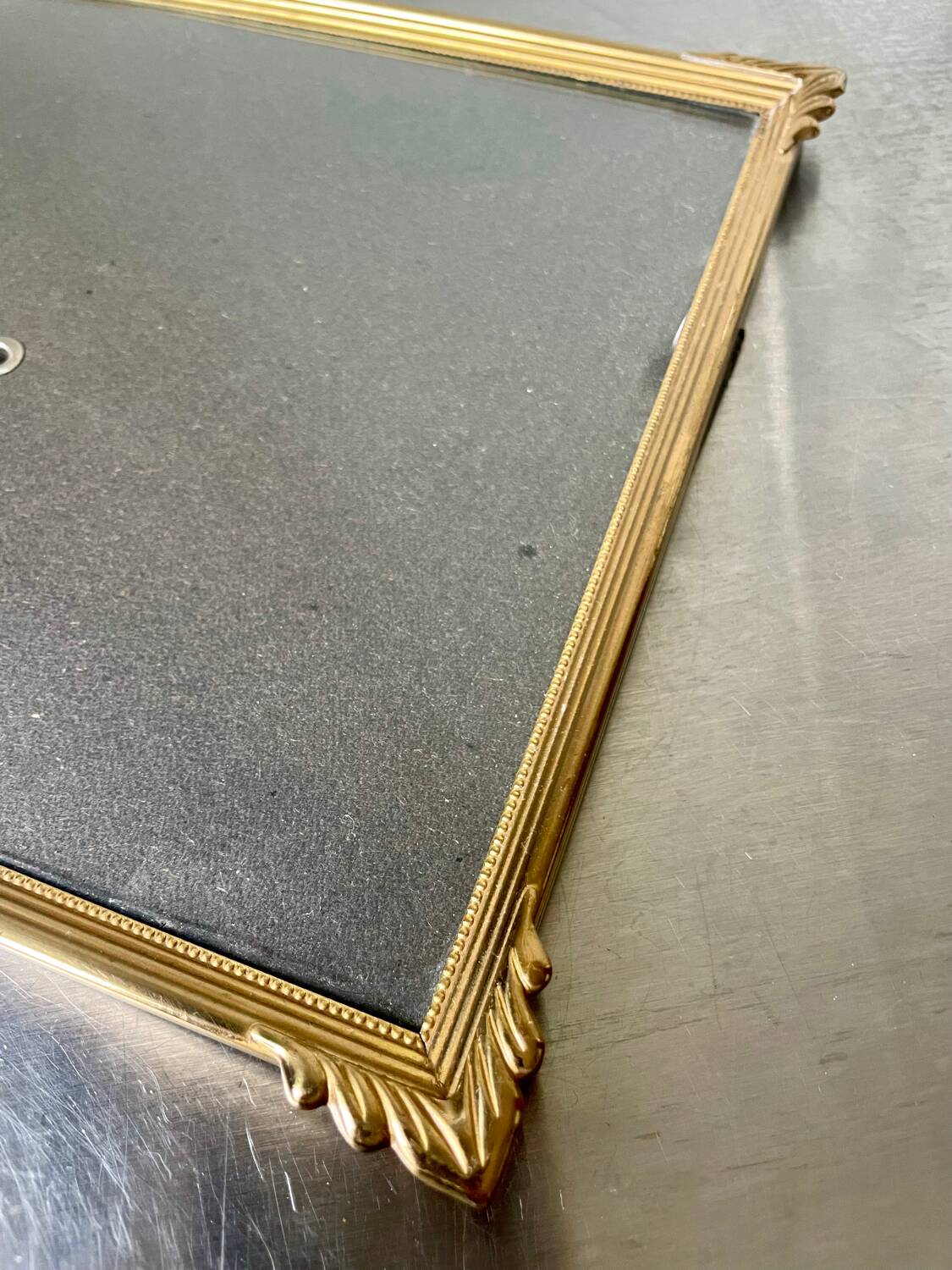 ART DECO  Gold  colored Metal Picture Frame 25 cm x 19 cm CONVEX Glass