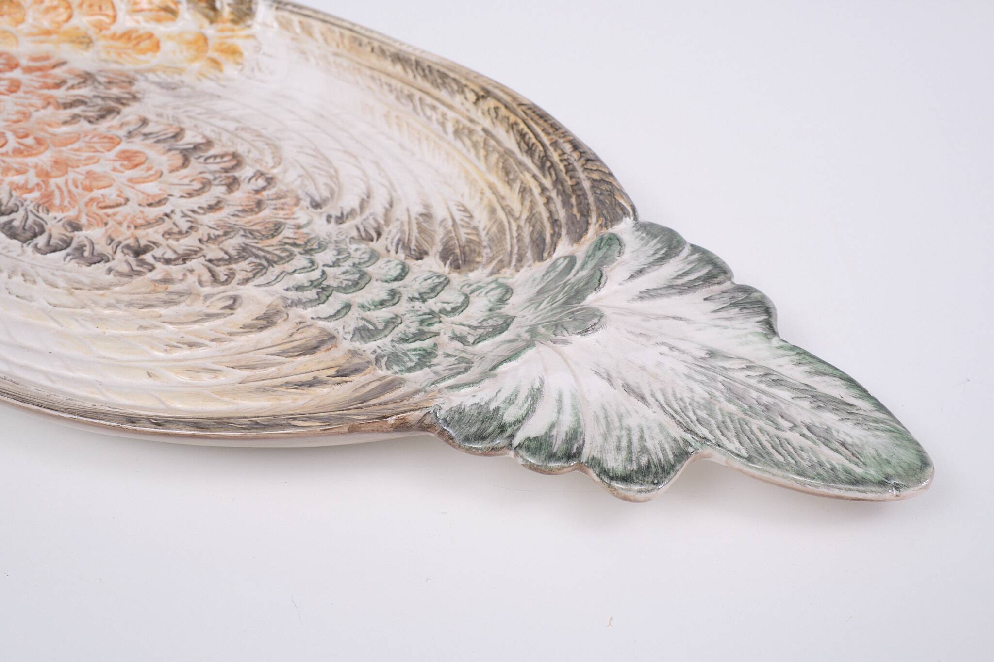 Mid century modern large Italian ceramic Peacock platter