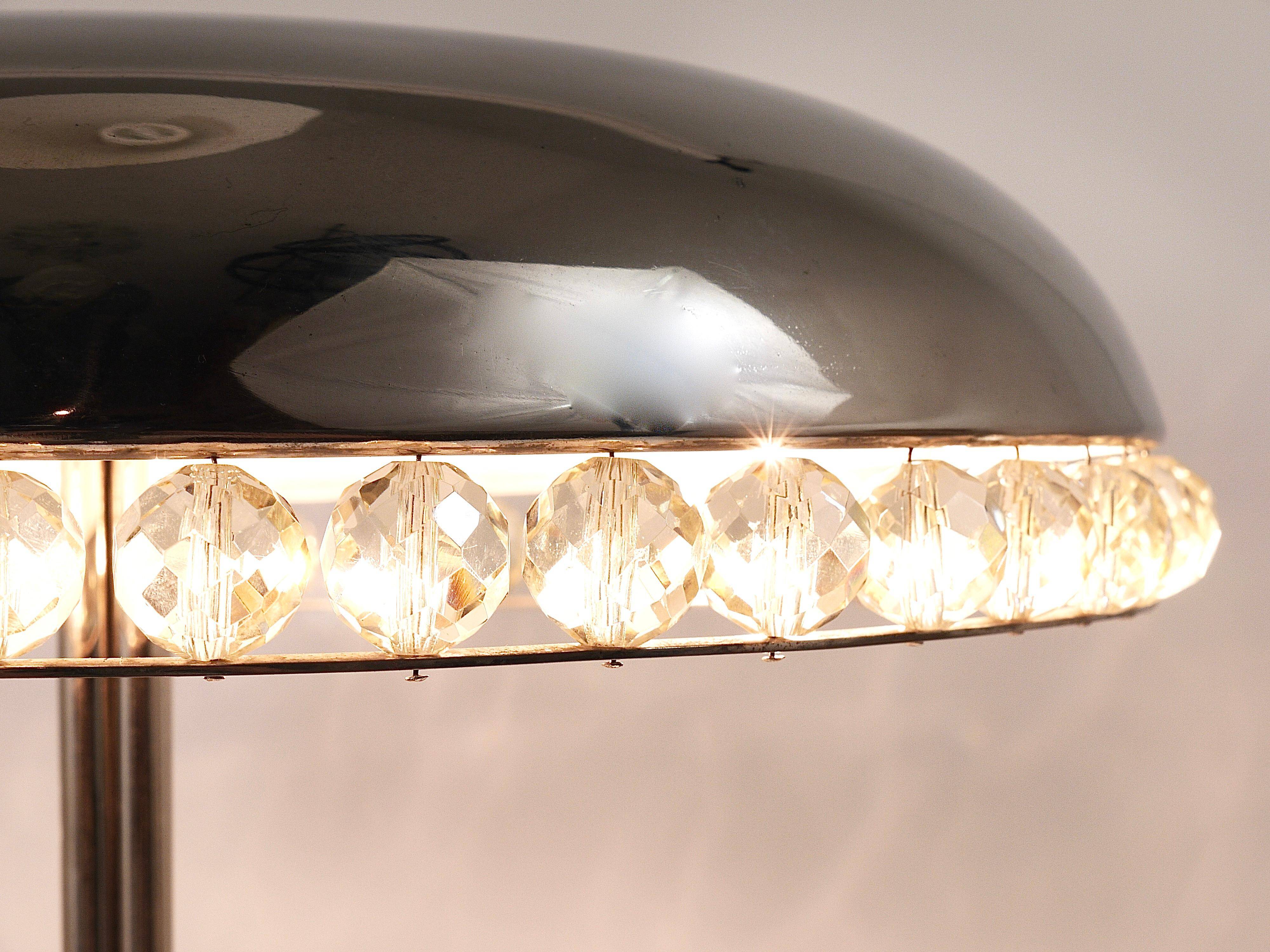 Mushroom Table Lamp in Nickel and Crystal Bakalowits Vienna, Austria, 1950s