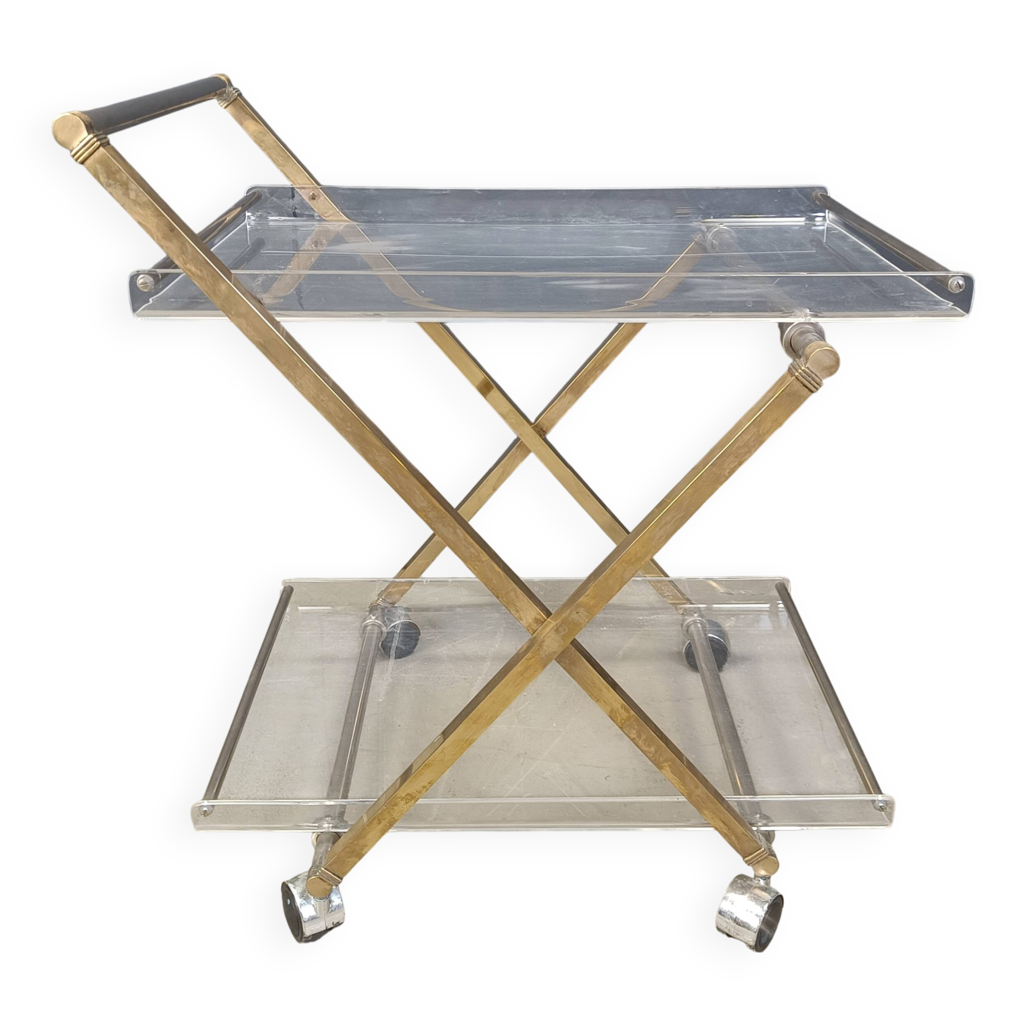 Vintage lucite and brass trolley, 1970s