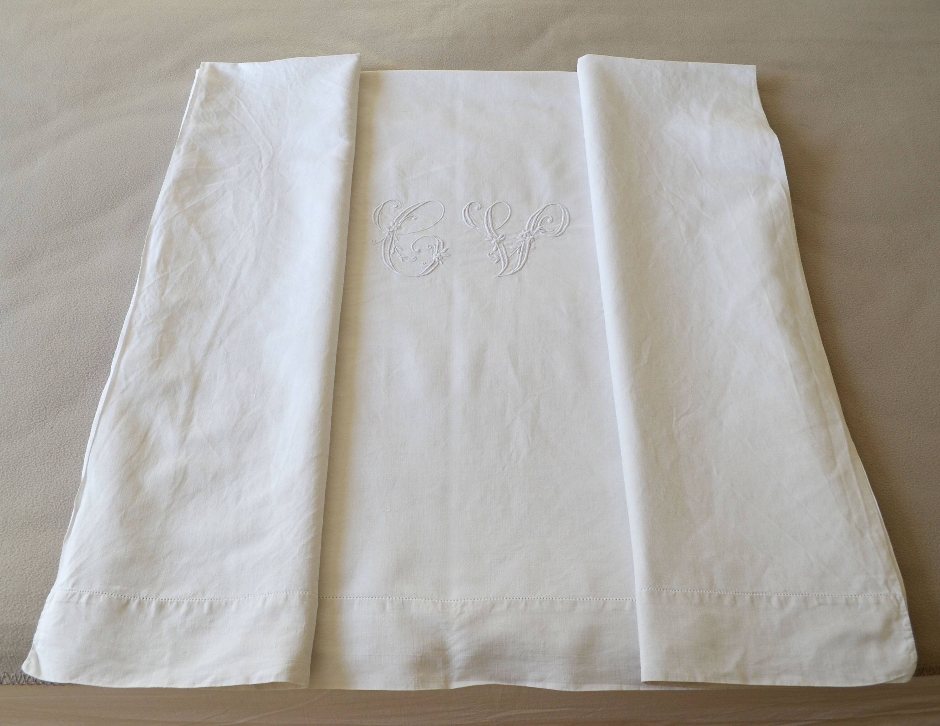Old linen/cotton sheet large monogram