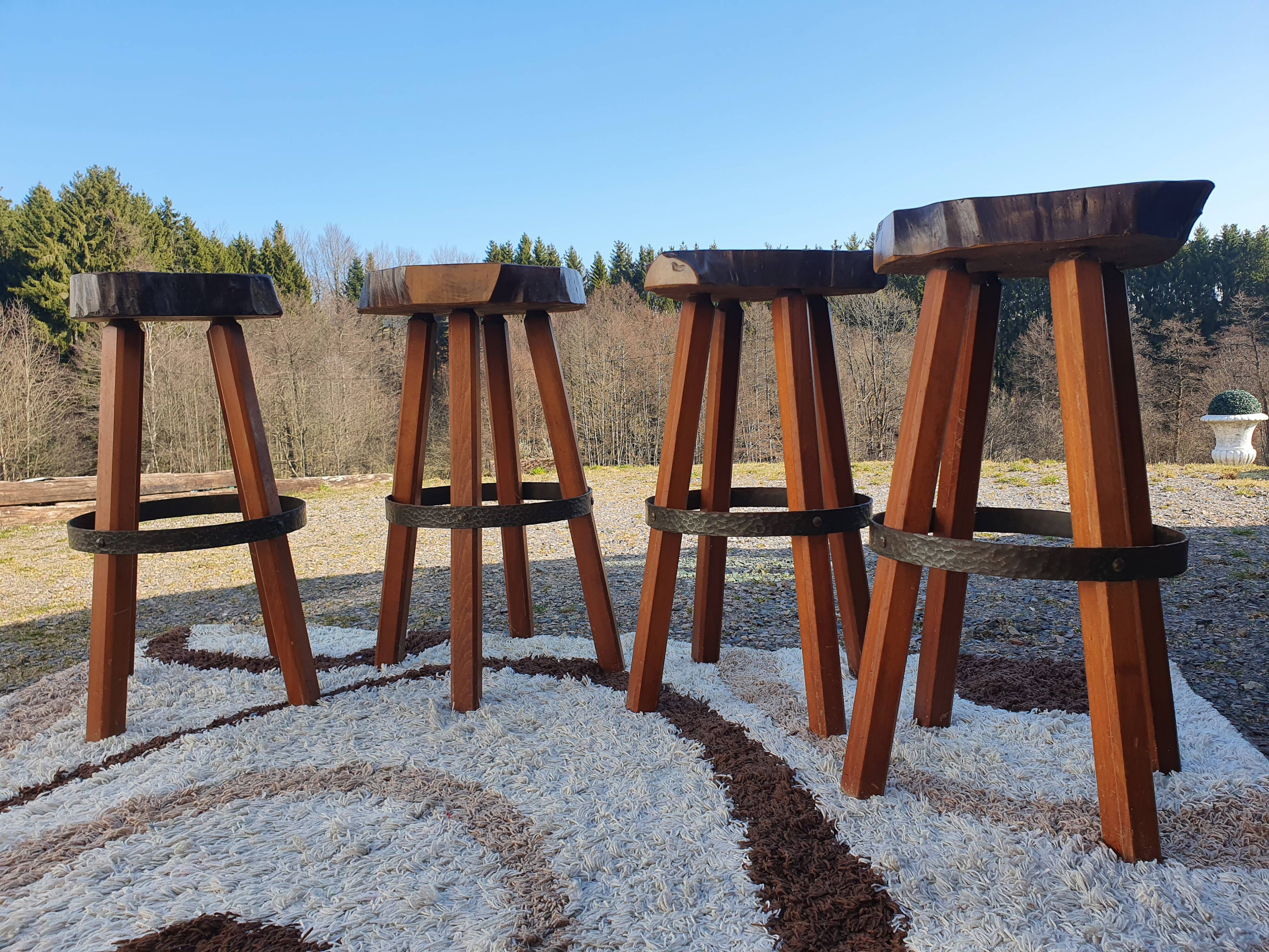 Brutalist stools vintage light wood 70'