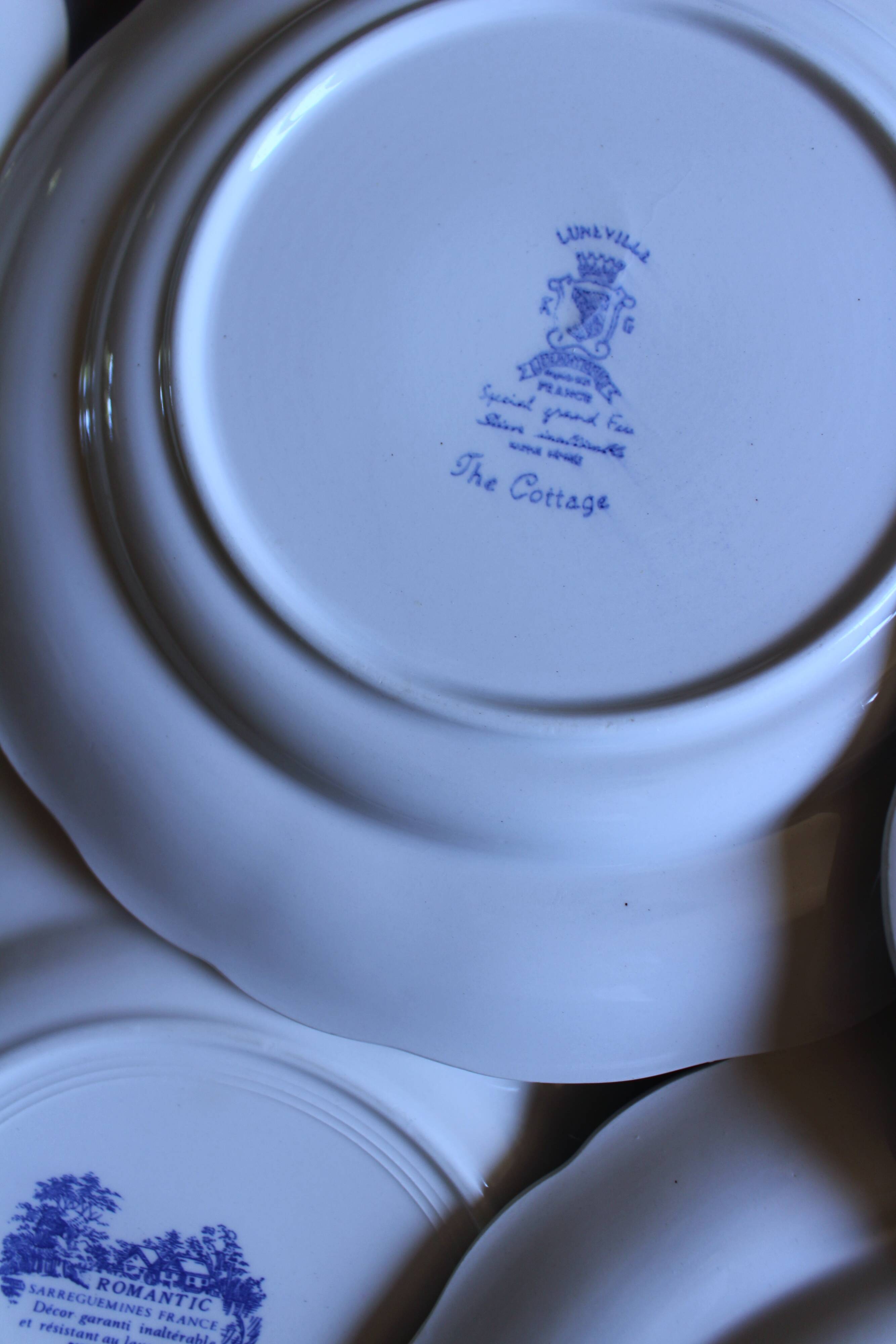 6 romantic blue Lunéville Sarreguemines dinner plates