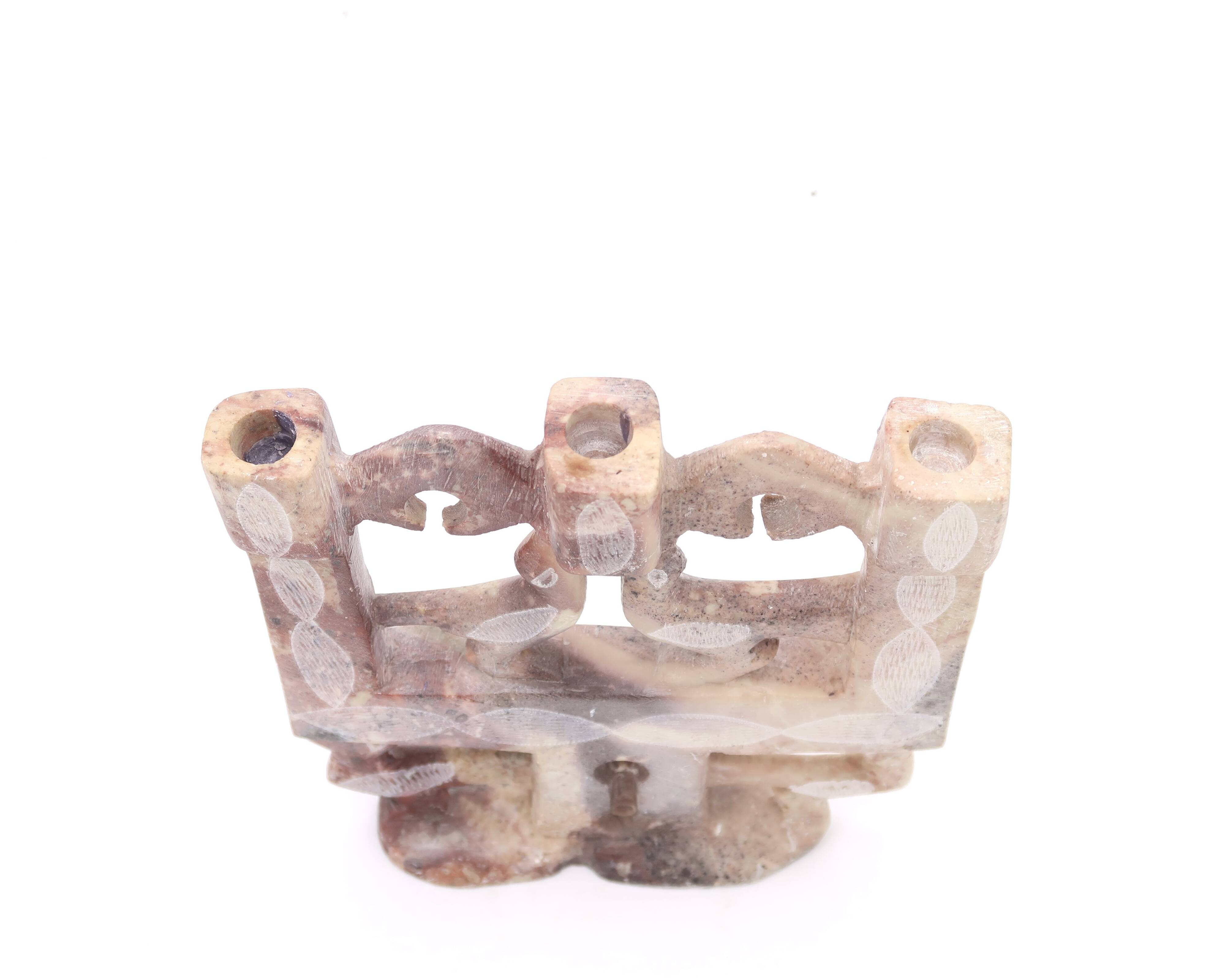 Moroccan candle holder decorated with carved stone birds, 1970s