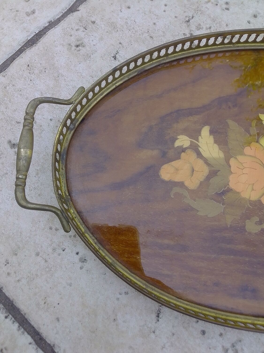 Tray with handles wood and gilded metal