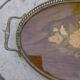 Tray with handles wood and gilded metal