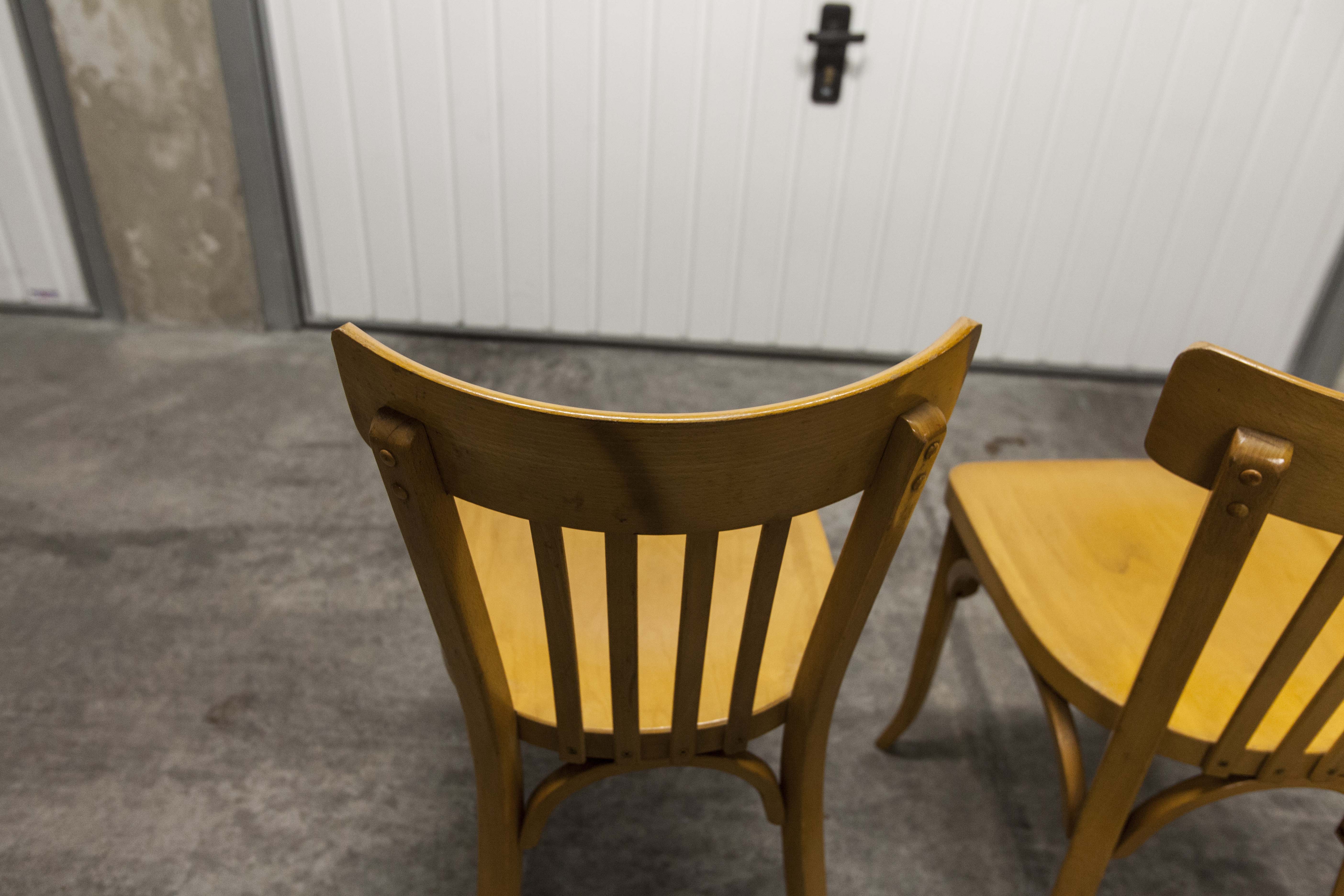 Pair of chairs bistro Baumann 1970s honey color