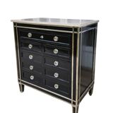 Commode Art Déco à 9 Tiroirs En Laque Et Bronze Nickelé