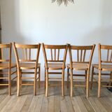 Set of 5 Luterma light blond wood bistro chairs from the 50s