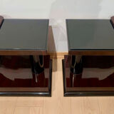Pair of Art Deco Side Tables, Rosewood, Ebonized and Glass, France, circa 1930