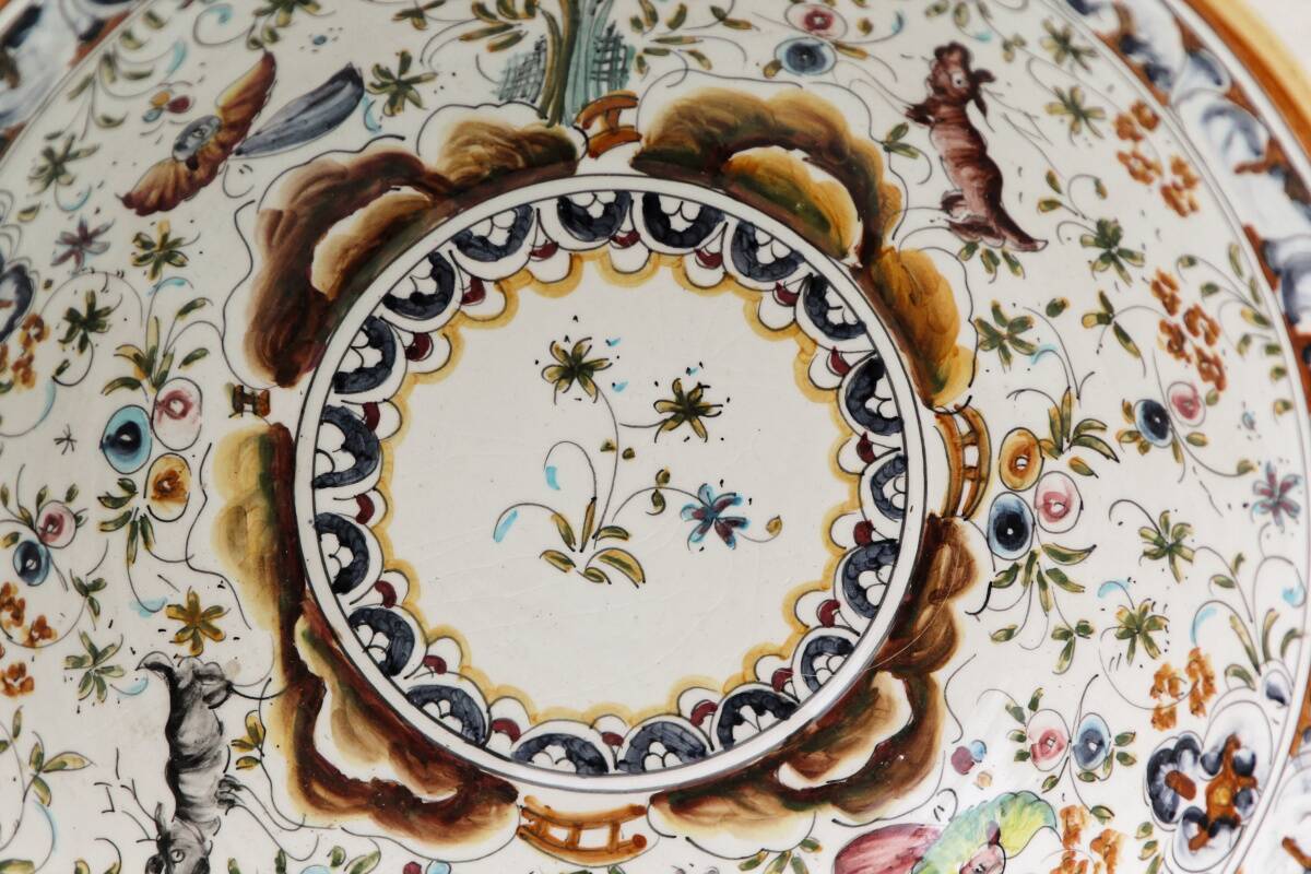 Earthenware salad bowl, hand painted