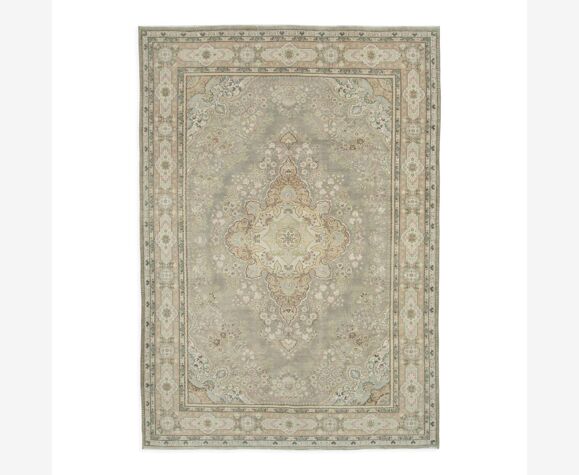 Hand-knotted persian vintage 1970s 258 cm x 365 cm beige wool carpet