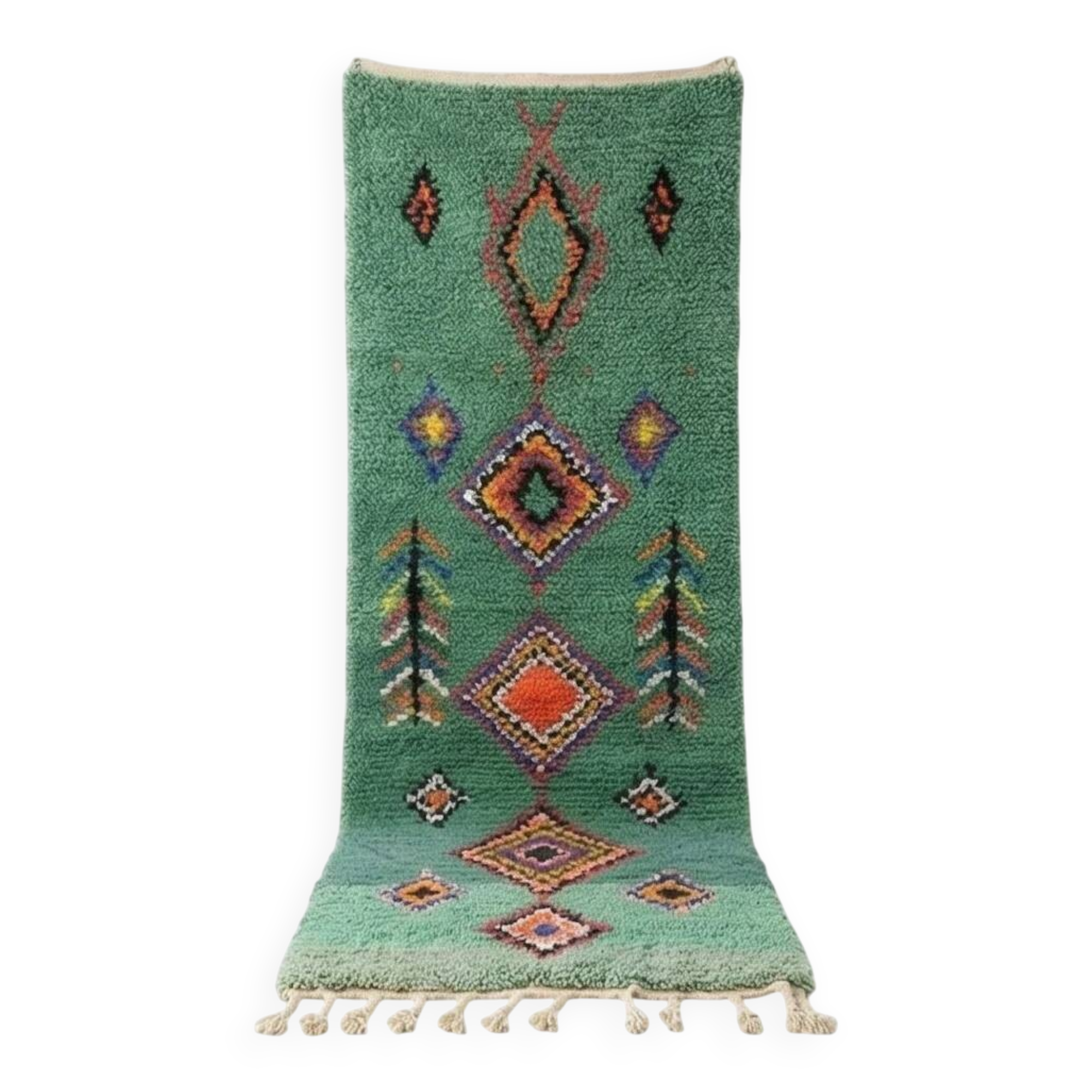 Bohémian green Berber hallway rug 75 x 280 cm