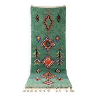 Bohémian green Berber hallway rug 75 x 280 cm