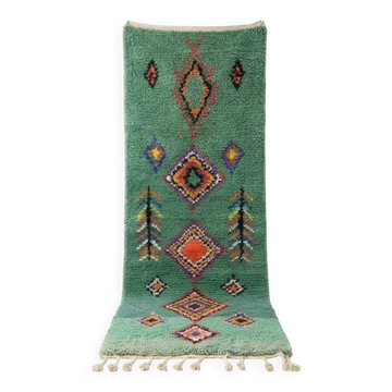 Tapis de couloir berbère vert bohème 75 x 280 cm