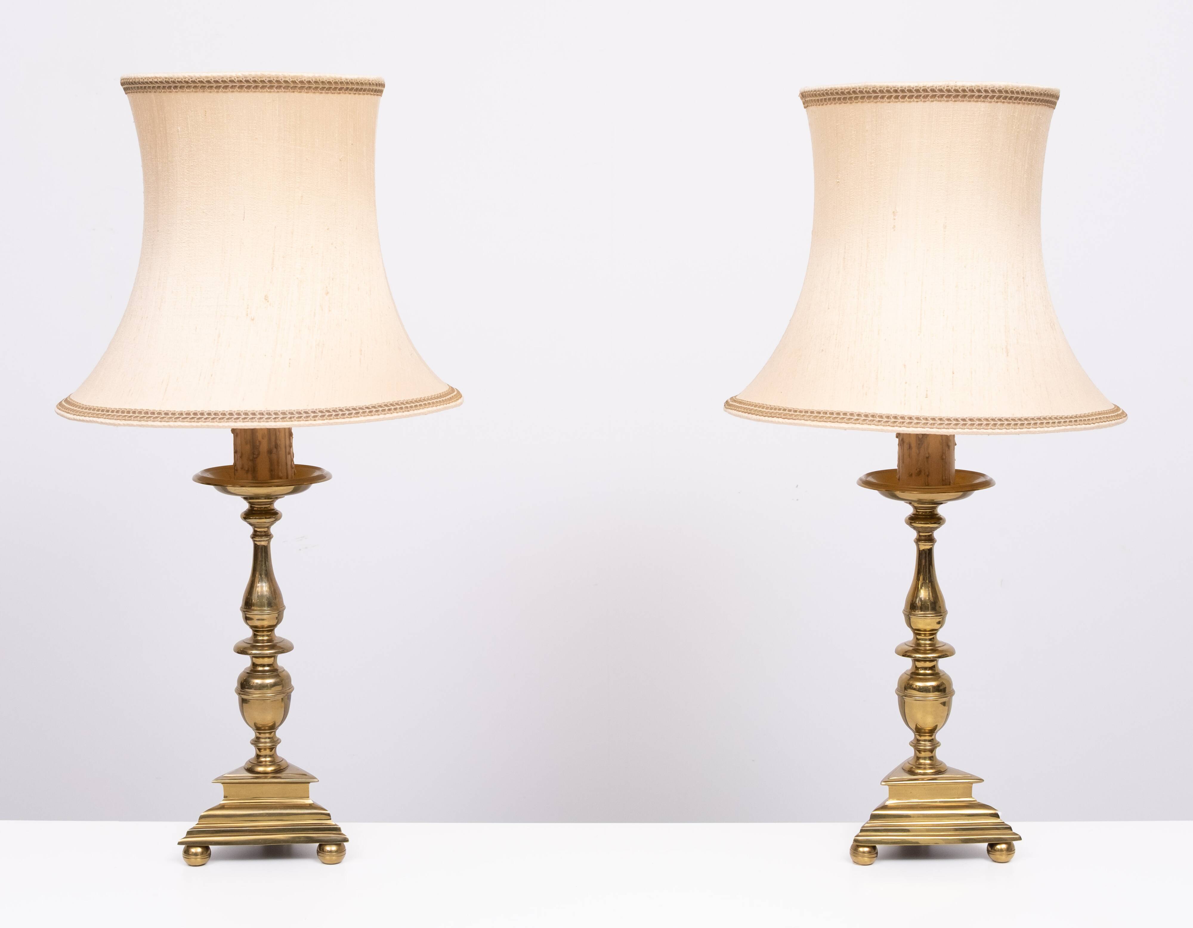 set solid Brass Gothic Revival Table Lamps 1950s