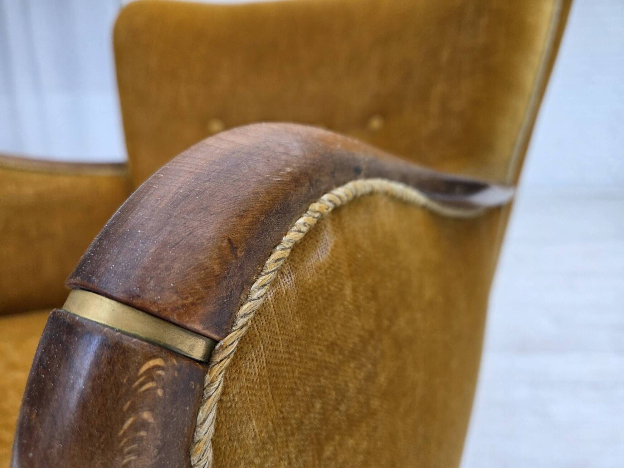 1960s, Danish armchair, furniture velour, beech wood, original.