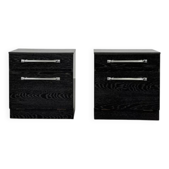 Paire de tables de chevets vintage noires et chrome