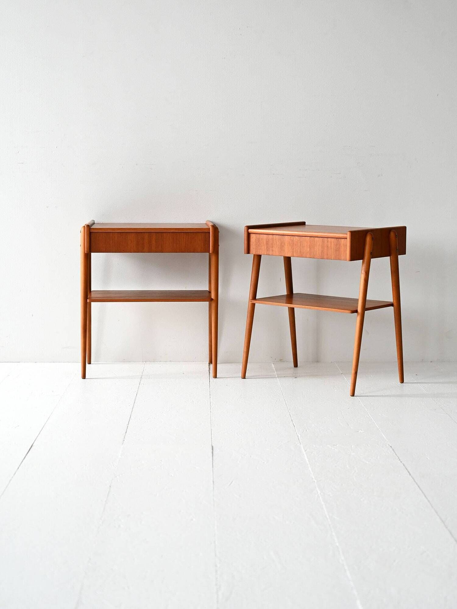 Pair of Vintage Scandinavian Teak Nightstands with hidden drawer