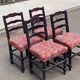 4 Henri II chairs in solid wood and floral burgundy fabric from the 19th century.