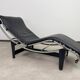 Vintage LC4 Chaise Longue by Le Corbusier in black leather