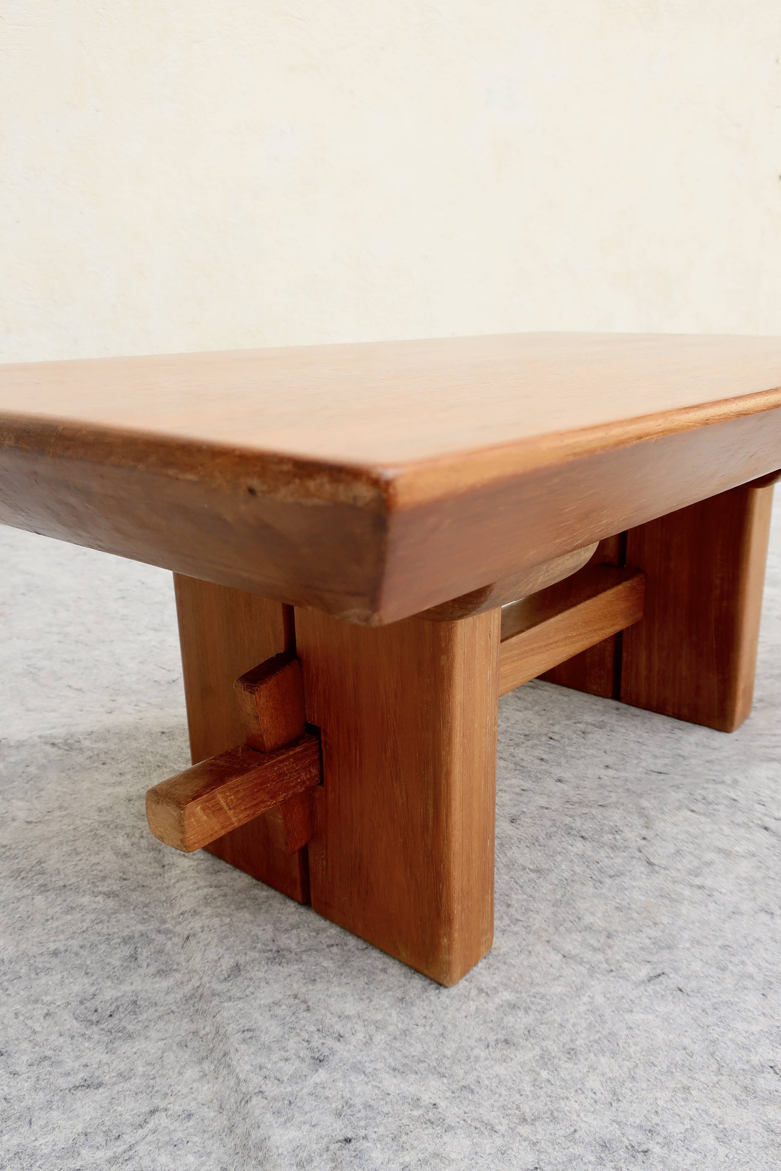 Scandinavian "Brutalist" Coffee Table, Japandi Style, Solid Teak, 20th Century