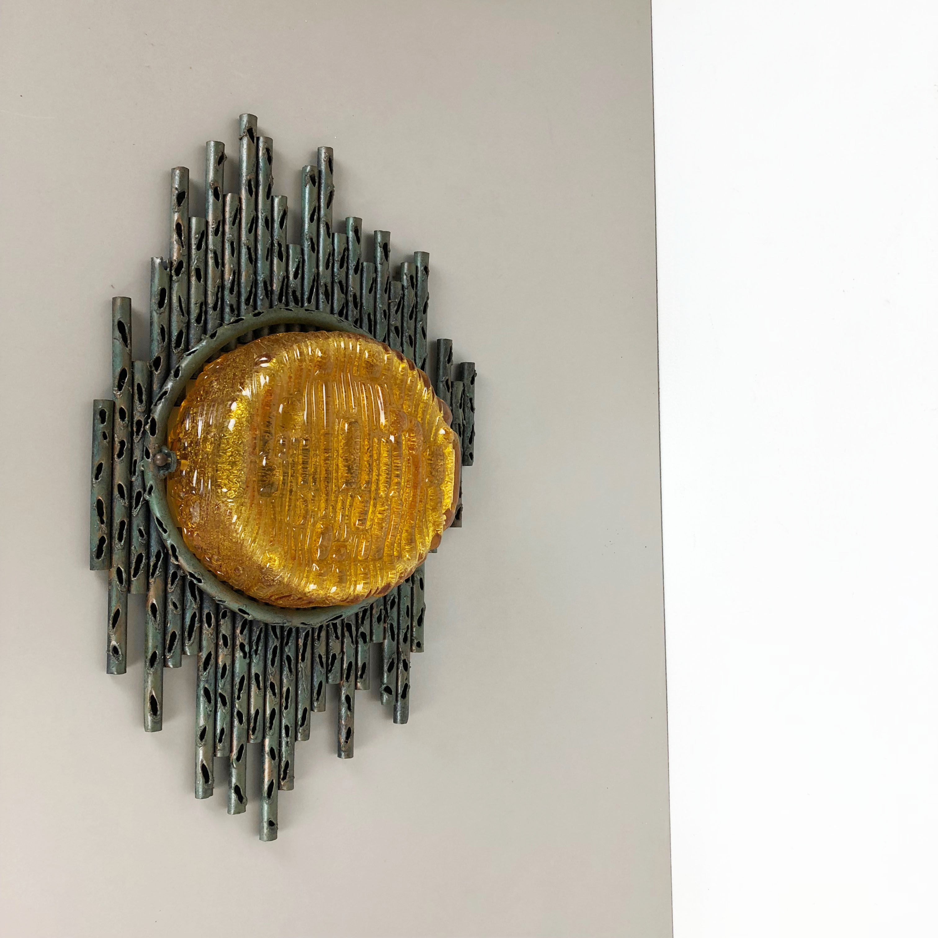 Brutalist Copper Wall Scones Light with Glass by Marcello Fantoni, Italy, 1960s