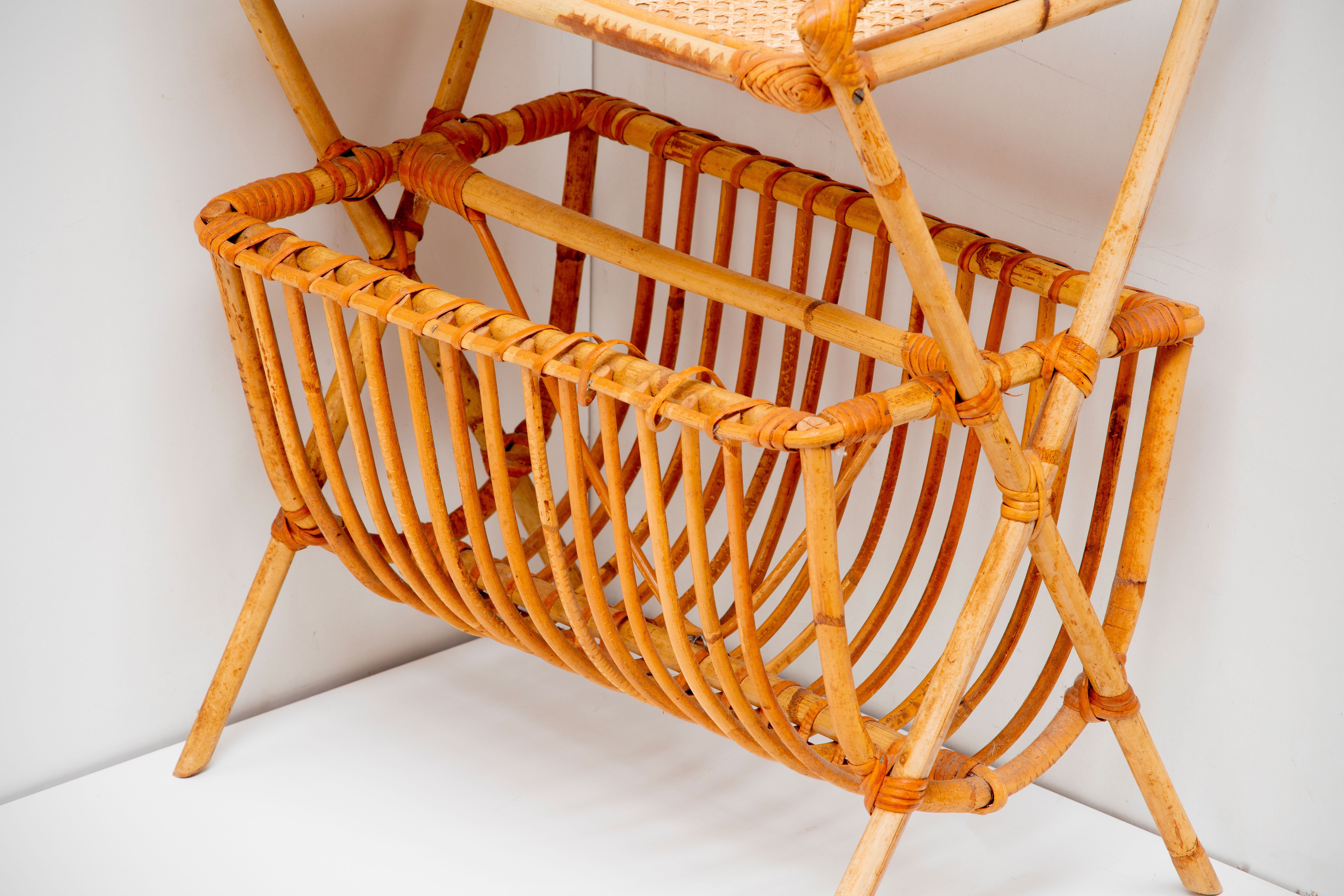 Rattan and caning magazine rack