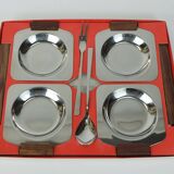 Mid century modern bowl set dip bowls party serving set stainless steel and wood 1960s
