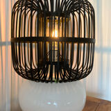Opaline and rattan laying lamp