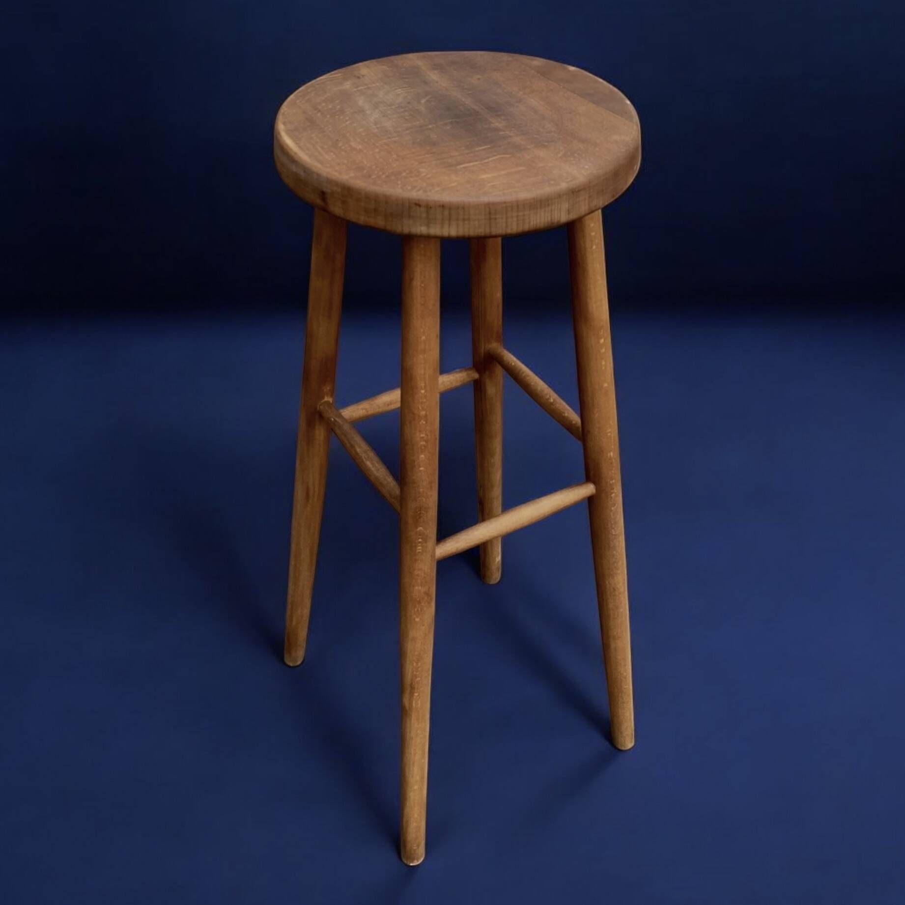 Old solid wood stool - height: 71 cm