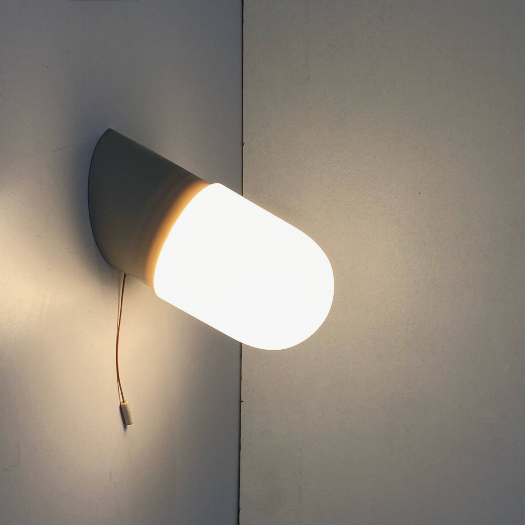 Old oblique wall light in white opaline and plastic fixing base LAMP-7209