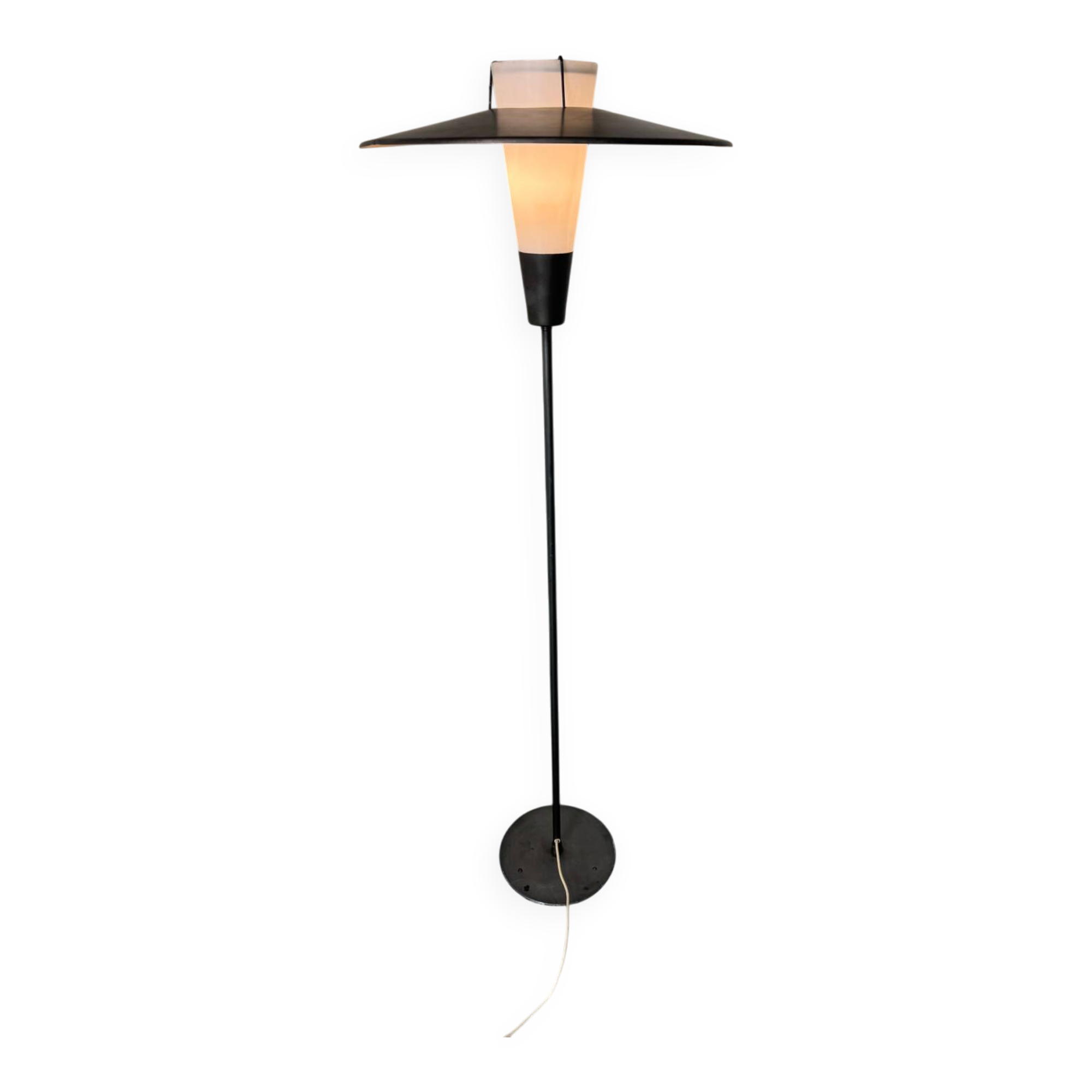 Mid Century France Modernist steel, brass and glass floor lamp, 1950s