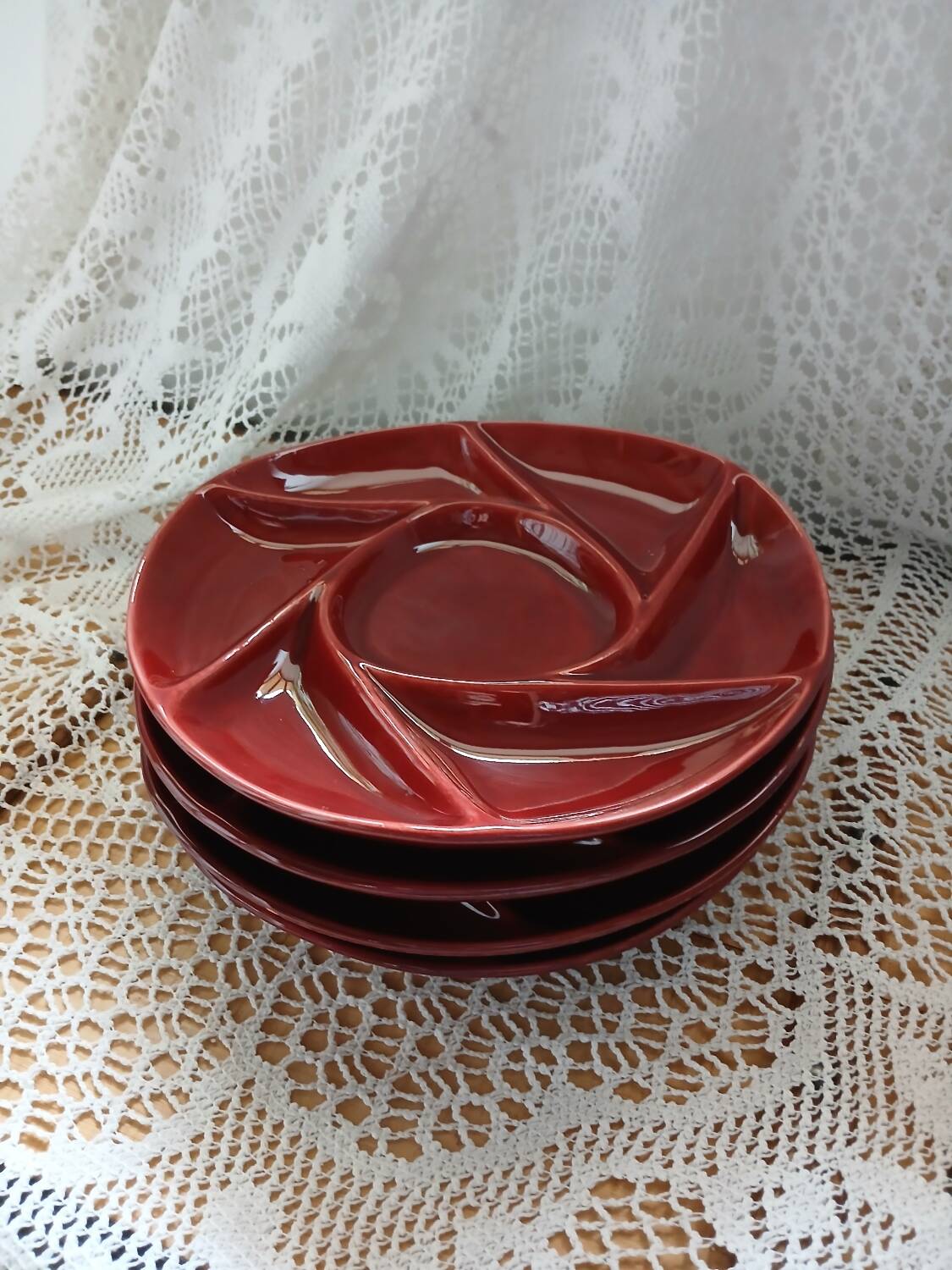 4 antique fondue plates