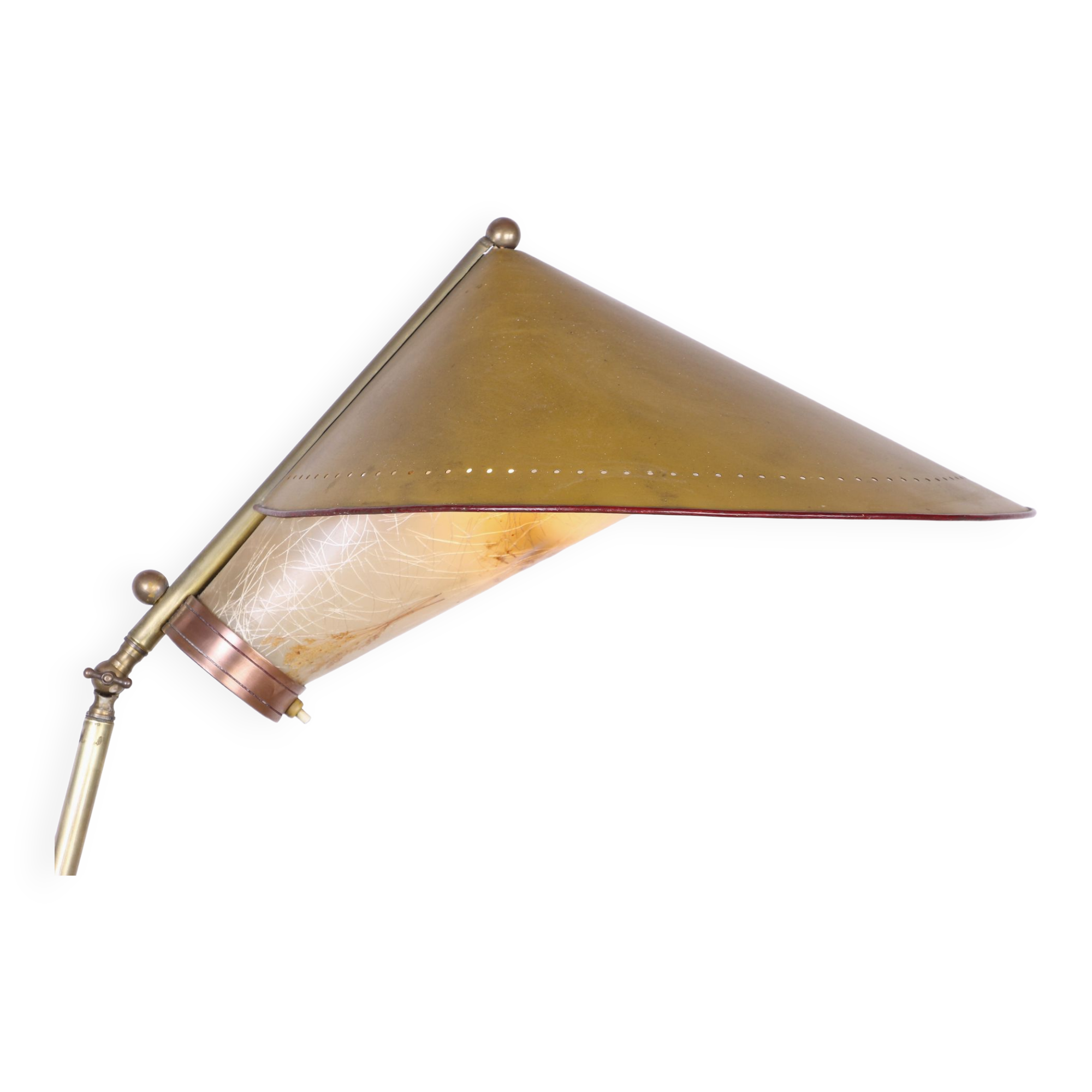 Italian brass floor lamp with conical shaft, adjustable in tilt and height, 1950
