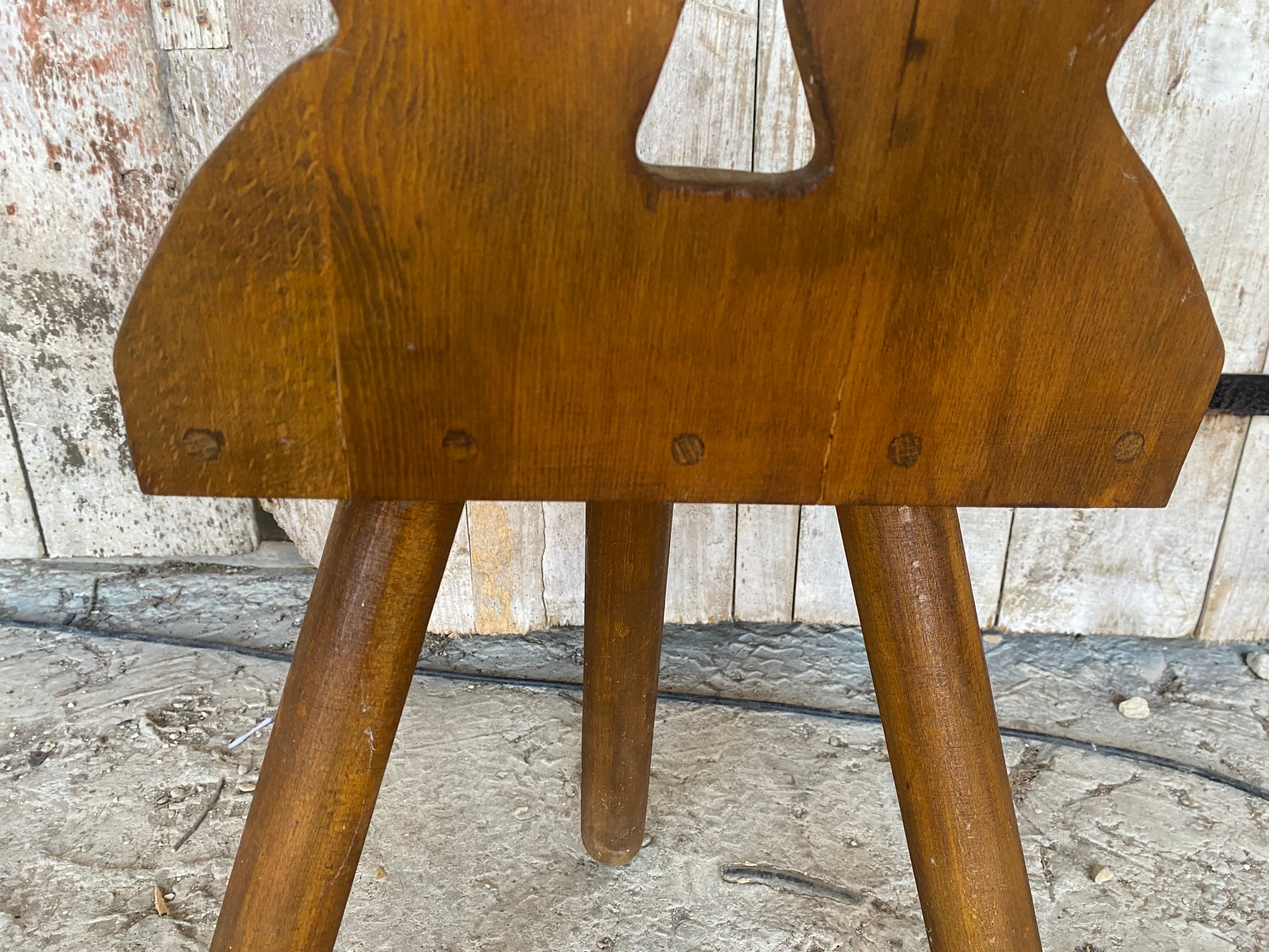 Vintage Brutalist Handmade Tripod Solid Wood Chair