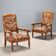 Antique walnut, maple, and fabric armchairs, Italy, late 19th century.