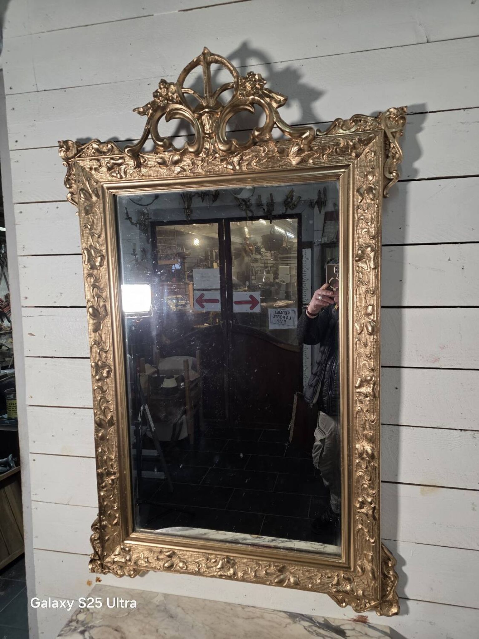 Antique Art Nouveau gilded mirror, 138cm