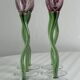 Set of 6 blown glass champagne glasses, green twisted feet